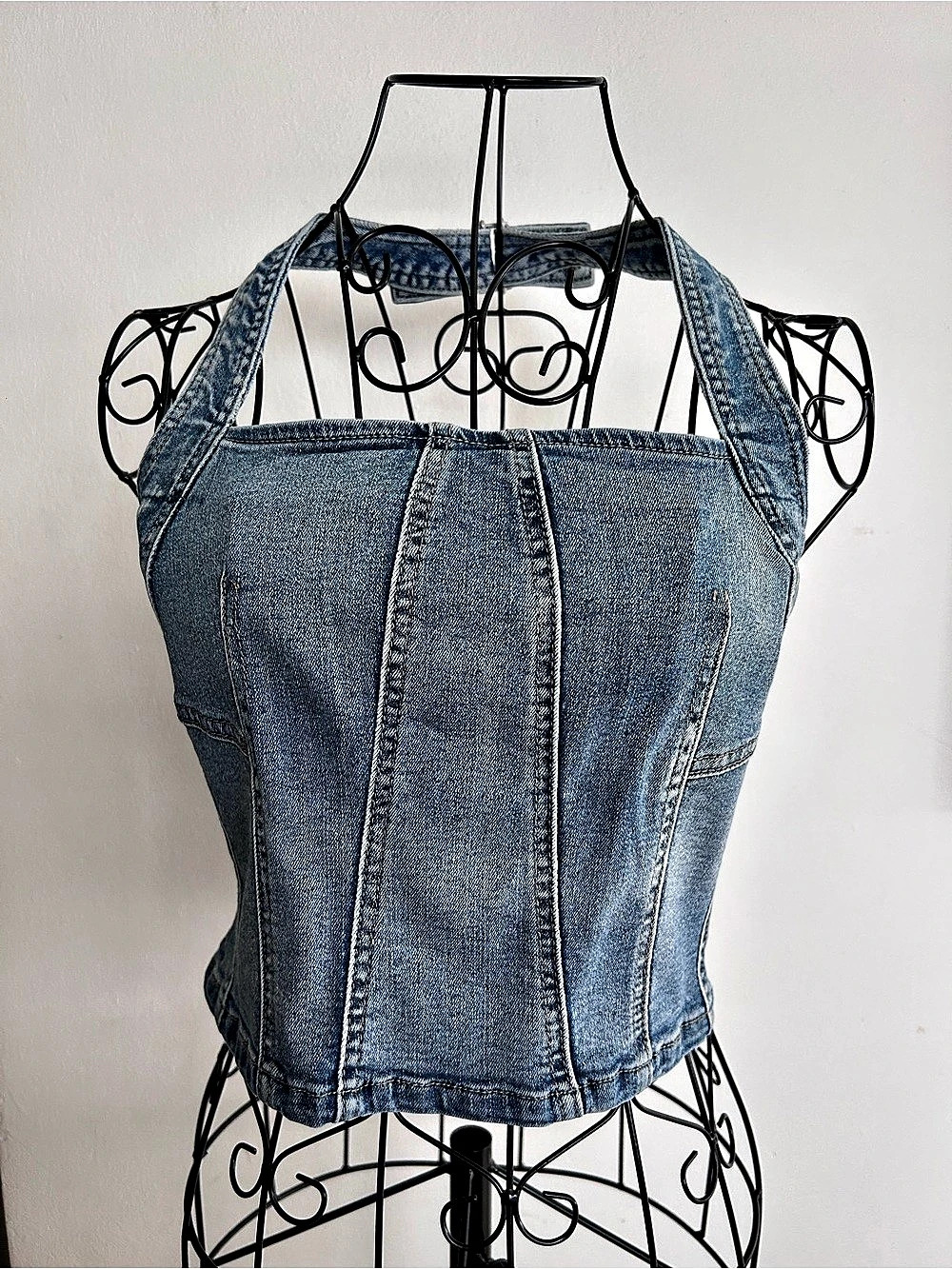 Denim Corset Crop Top in Blue Size medium